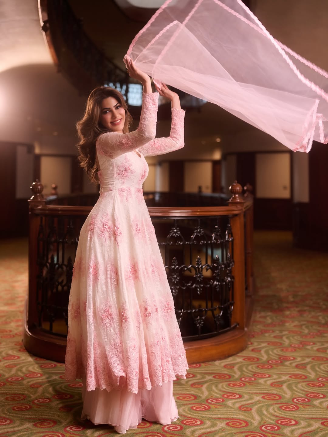 pink swan dress SEROYA Swan Maxi Dress in Pink
