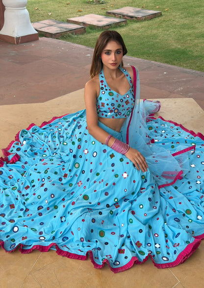 Rani Mukherjee's blue mirror lehenga
