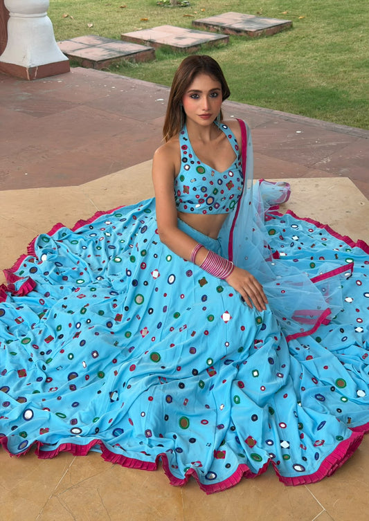 Rani Mukherjee's blue mirror lehenga