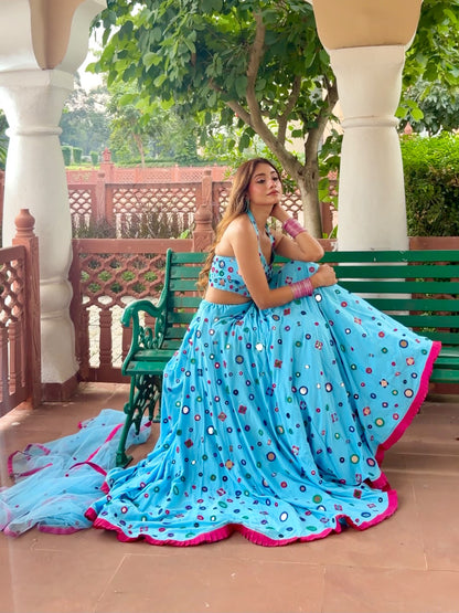 Rani Mukherjee's blue mirror lehenga